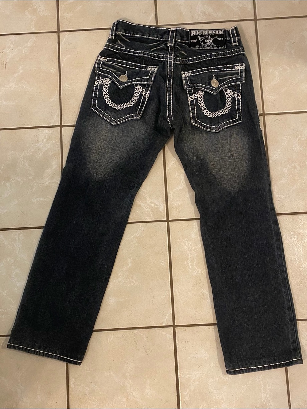 Unisex Vintage True Religion Joey Super T Jeans Dark Wash Contrast Stitch Sz 32 - Picture 5 of 5